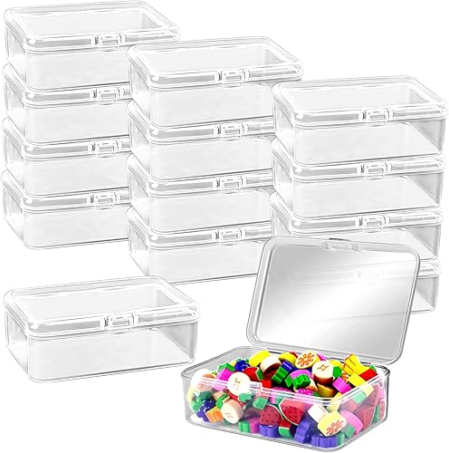 12 recipientes pequeños de plástico de almacenamiento de 3.7 x 2.4 pulgadas, organizadores de manualidades, cajas de plástico pequeñas para cuentas,