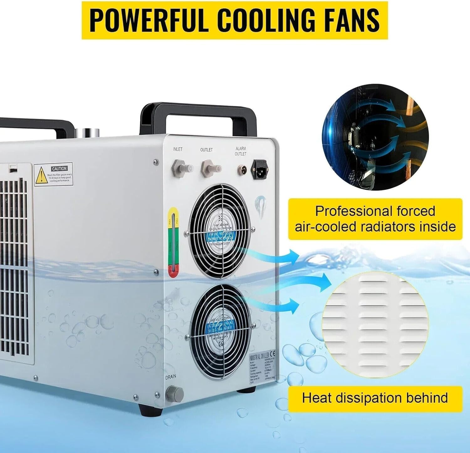 Enfriador de Agua Refrigerado Industrial 220V CW-5200DG para Tubo Láser de CO2 130/150W, Enfriador de Tubo Láser de Vidrio CO2 con Termostato Preciso, Tanque de Enfriamiento de 6L 1400W(CW-5200)