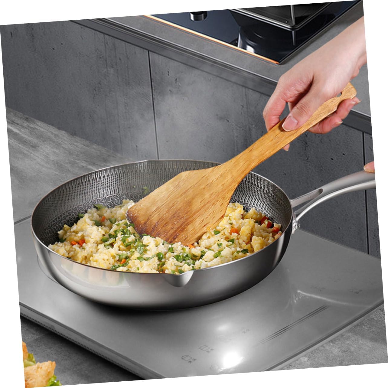 MAGICLULU Stainless Steel Honeycomb Wok Pan Nonstick Kitchen Frying Pan for Induction Cooking Household Cookware to Clean Design