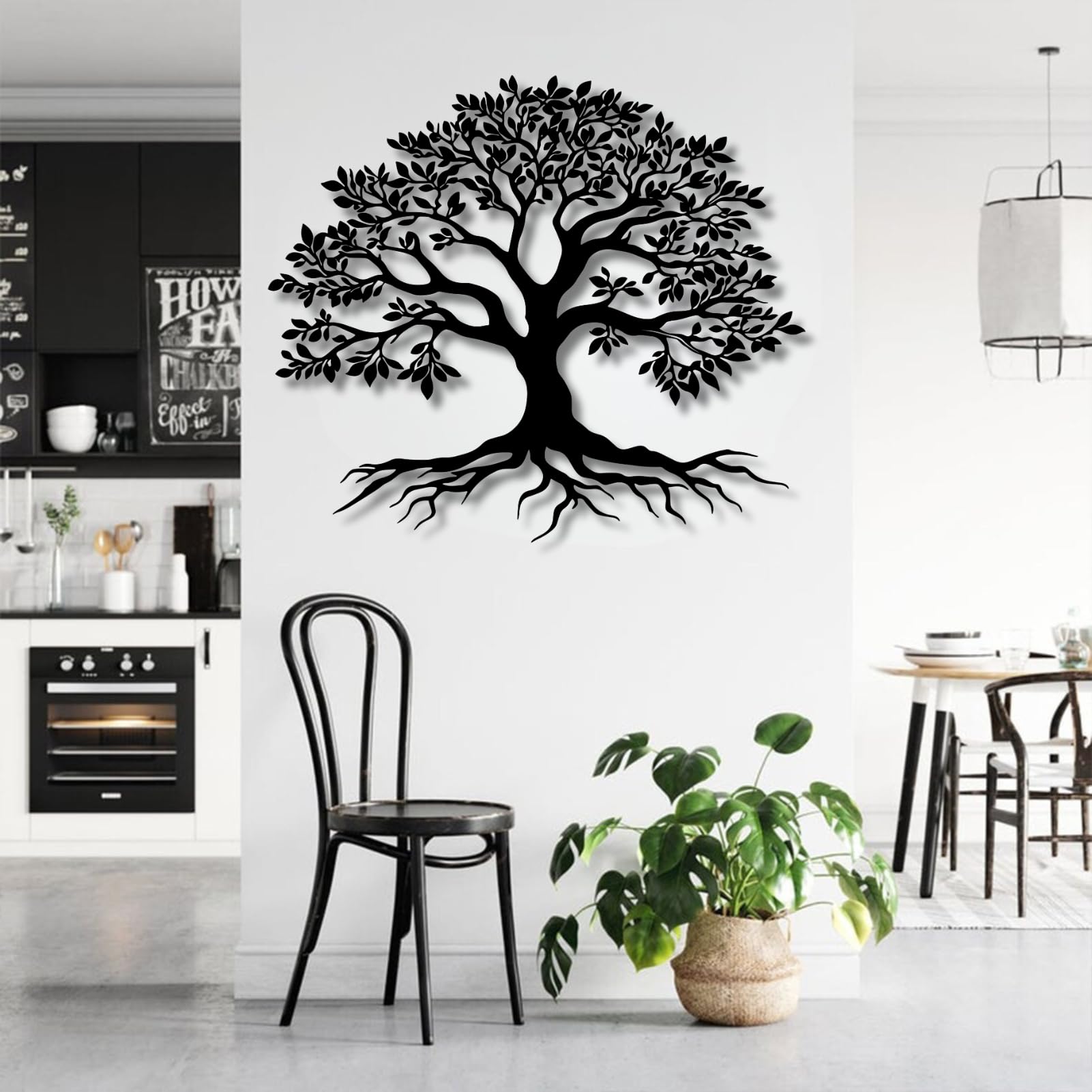 Árbol de la Vida, Arte de Metal 3D, decoración de Pared Grande, Letrero para Sala de Estar, Dormitorio, Interior, Exterior, jardín, hogar (Negro, 47 x 41 cm)