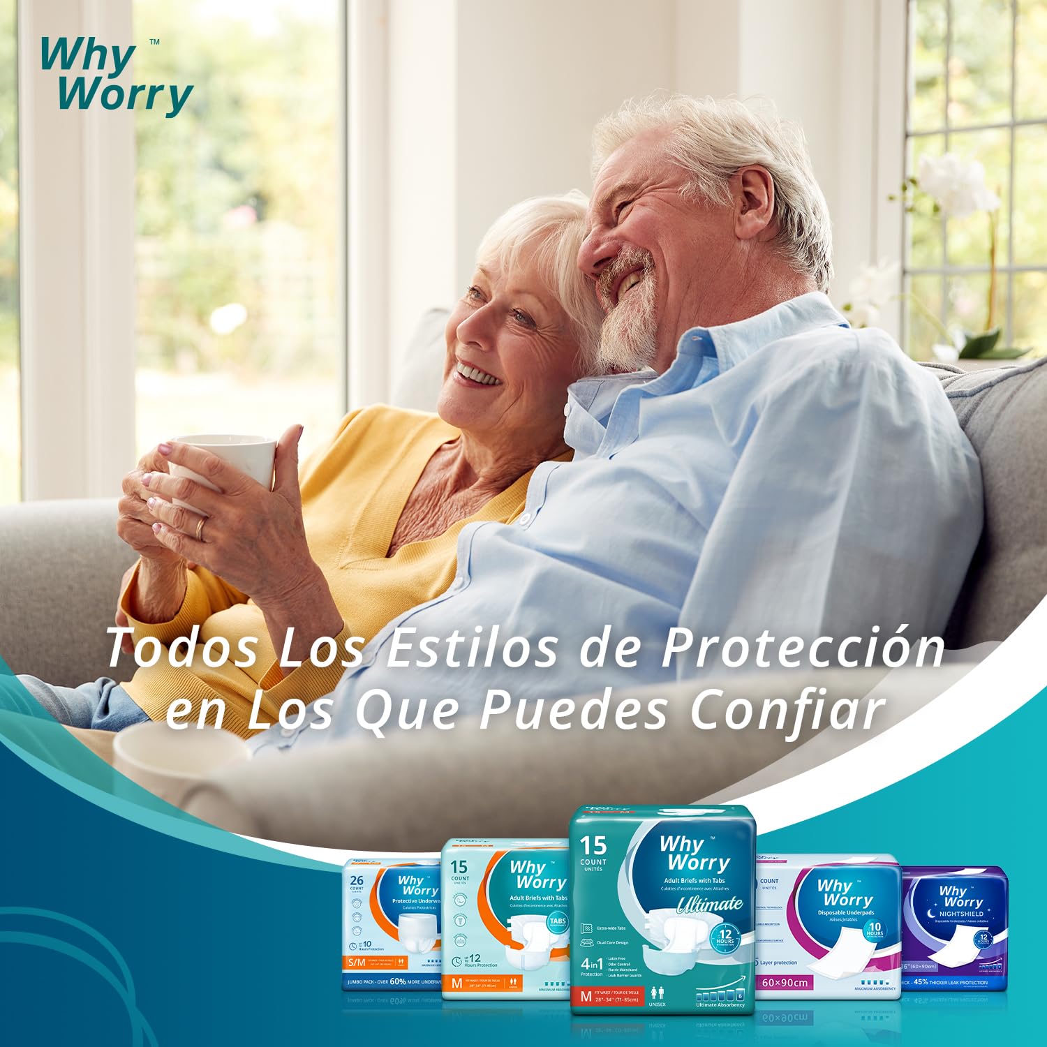WhyWorry Ultimate Pañales Adultos Unisex para Incontinencia Severa, Bragas Absorbentes Desechables con Máxima Absorción, Mujeres y Hombres, Antiolor, Talla M, 14 Unidades