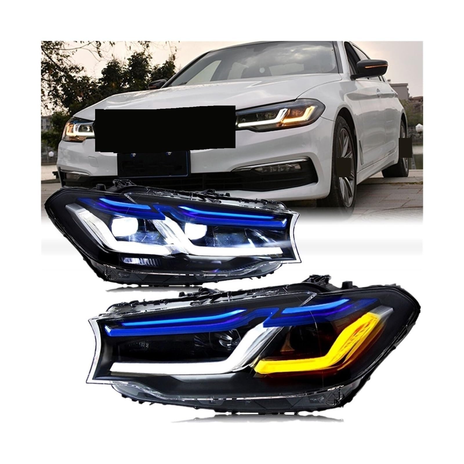 Headlight Projector Lens Headlamp Front DRL Signal Car Accessories Compatible With BMW 5 Series 530i 525i M5 G38 G30 2018-2020(Compatible With Origina Xenon)