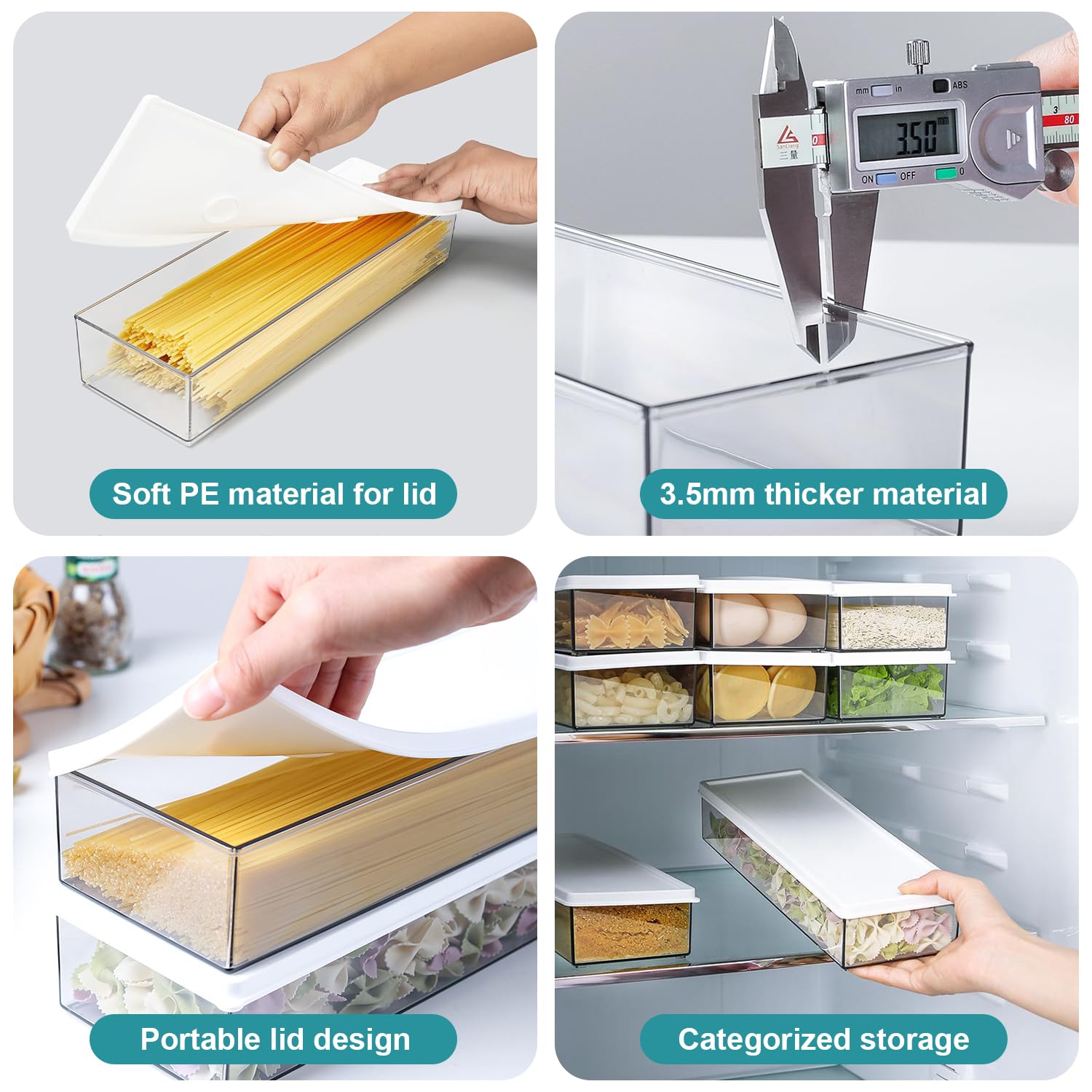 2 Contenitori per Cucina, Contenitori per Alimenti Impilabili Organizzatore con Coperchio Ermetico Contenitori Trasparenti per Dispensa e Cucina (1100 ml)