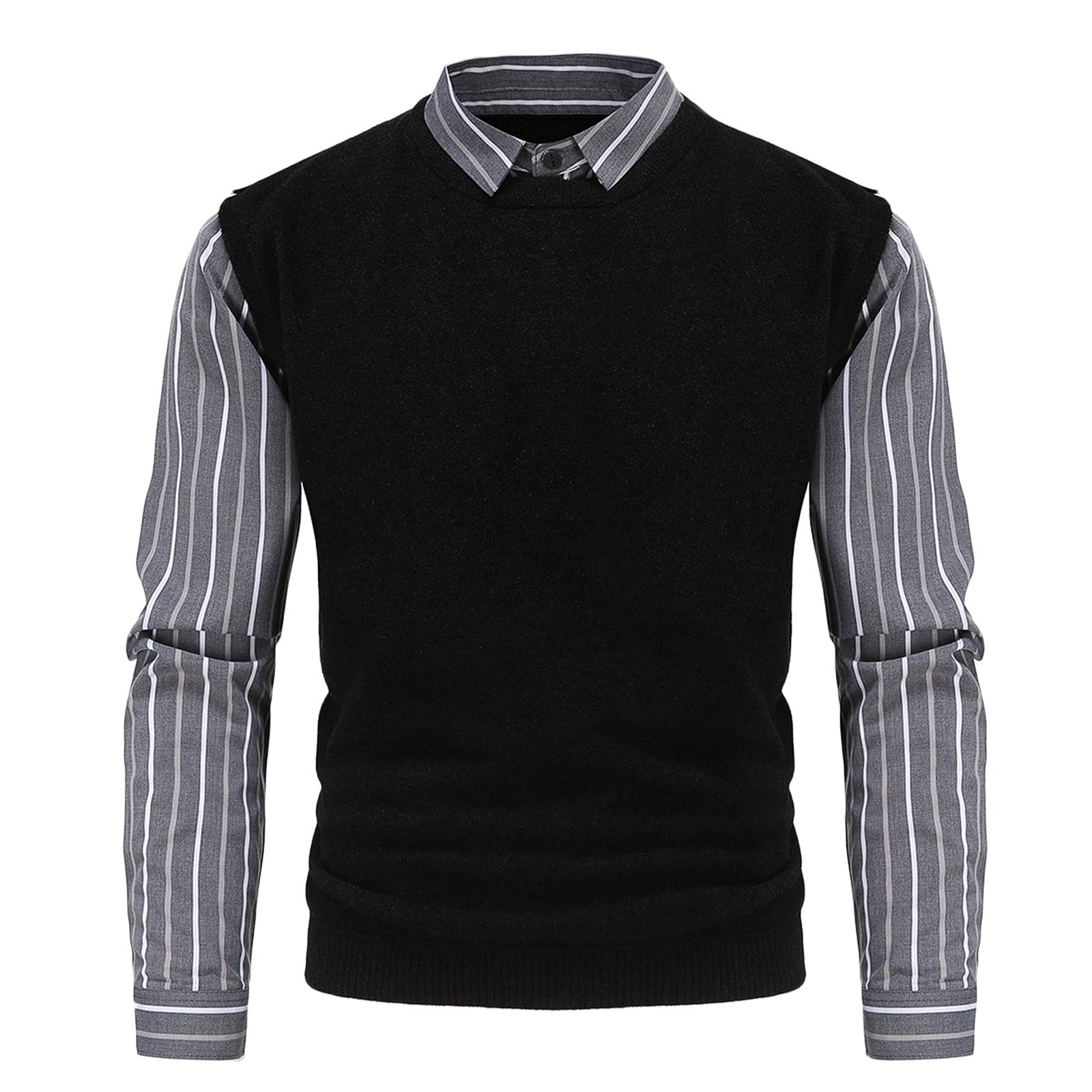 generic Jersey para hombre, básico, cuello de pico, cuello de pico, corte ajustado, para hombre, ocio, negocios, 2 en 1, camisa, cuello, manga larga, jersey de punto, polos, polos, jersey de invierno