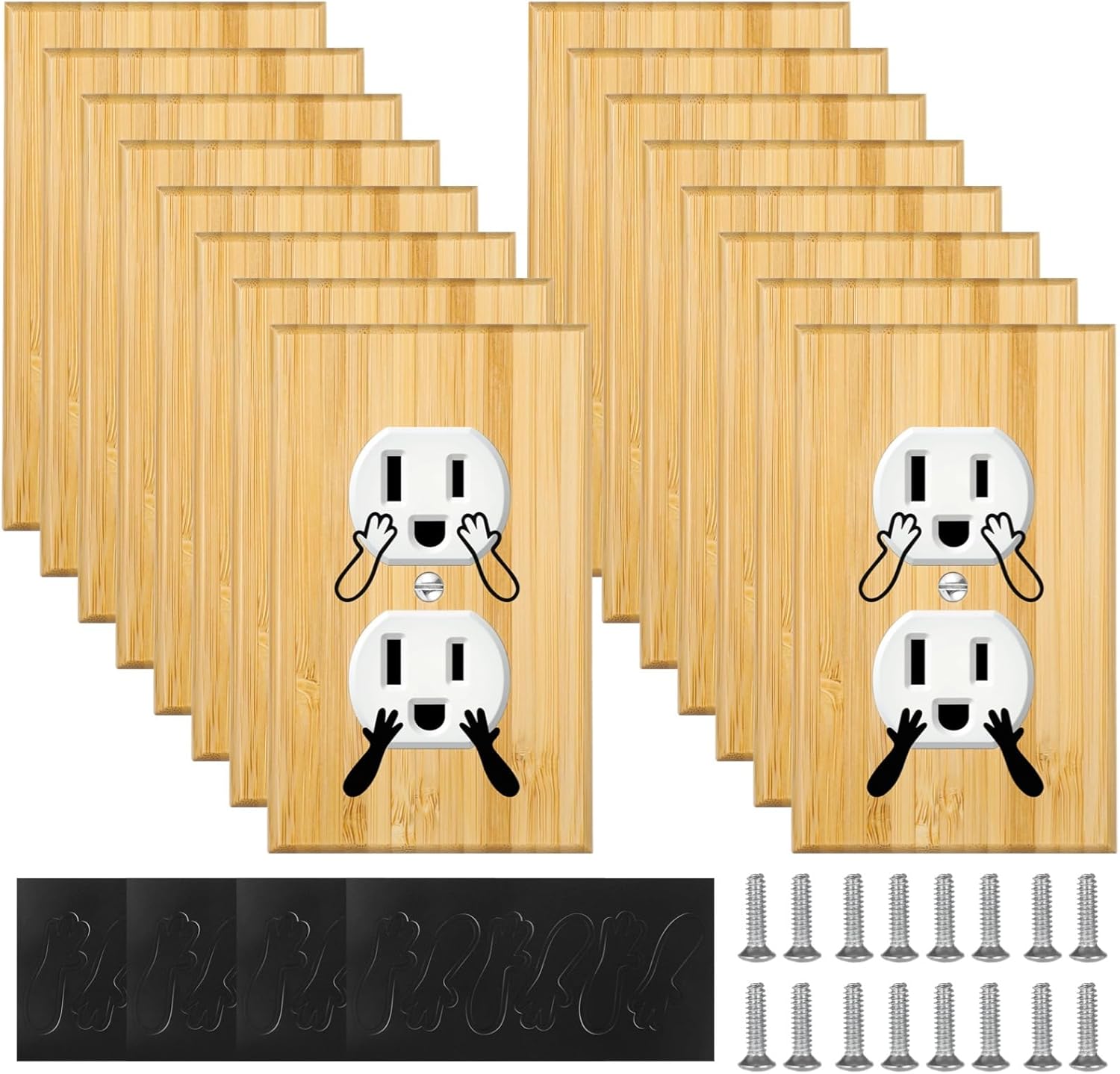 24 Pcs Wooden Light Switch Cover Plate, Double hole Outlet Light Switch Plates, Bamboo Outlet Covers, Decorative Wall Switch Plate Covers for Home Kitchen, Bedroom