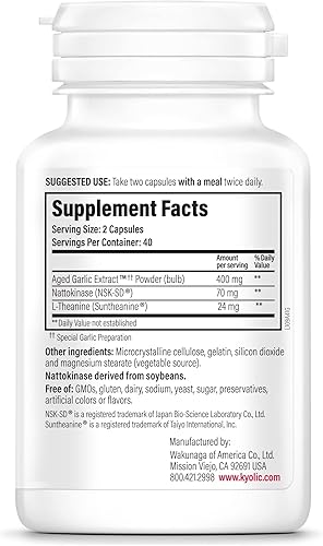 Miniatura 10 de Fórmula 109 de Kyolic extracto de ajo envejecido capsulas para la salud y la presión arterial 109-42 1 1