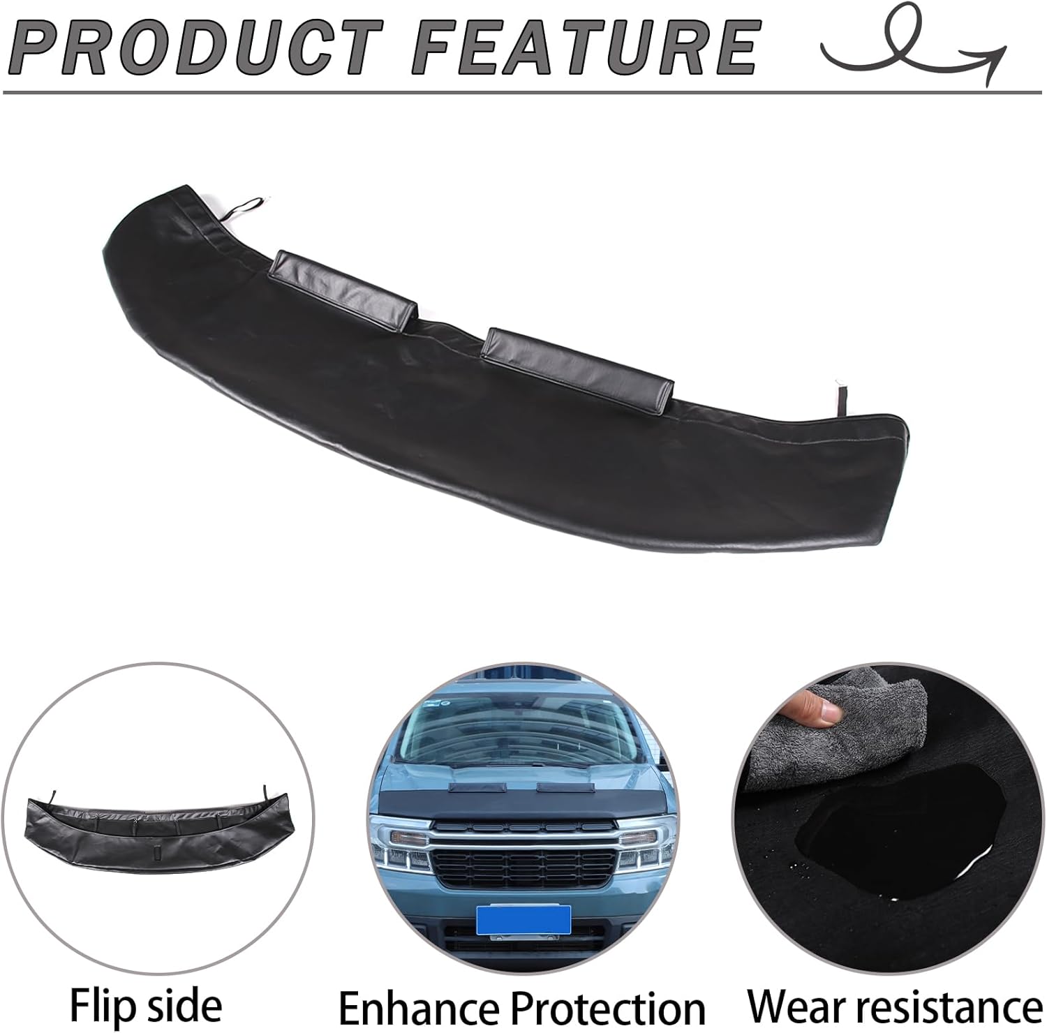 Black Leather Front Hood Cover Engine End Bra Protector Compatible with Ford Maverick 2022-2025 Car Engine Hood Cover,Front Hood Cover Bra Protector Cover (Style A)
