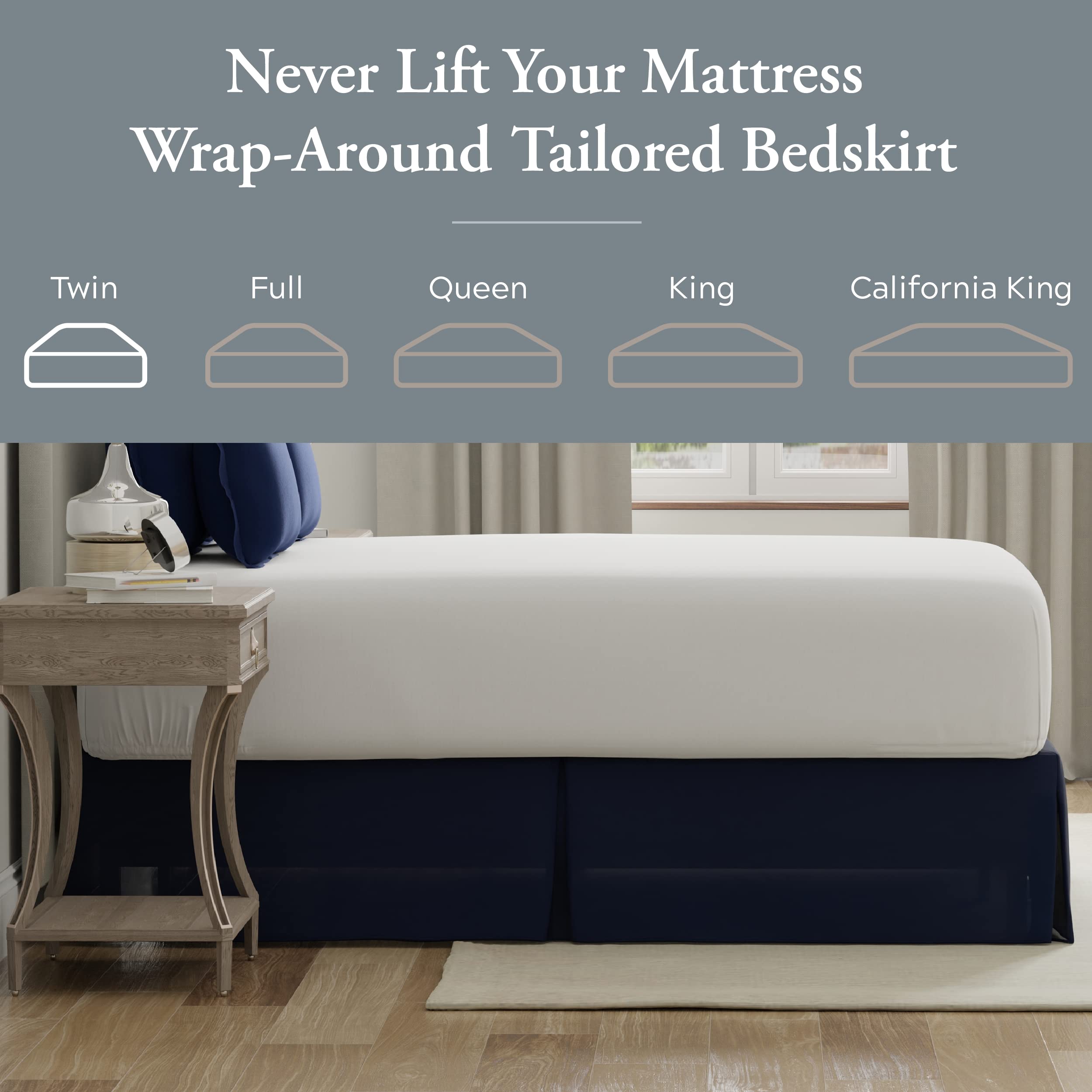 Bed Maker's - Mantovana giroletto avvolgente, stile classico, tessuto resistente alle pieghe a bassa manutenzione, tradizionale altezza di 35,5 cm, matrimoniale, blu navy