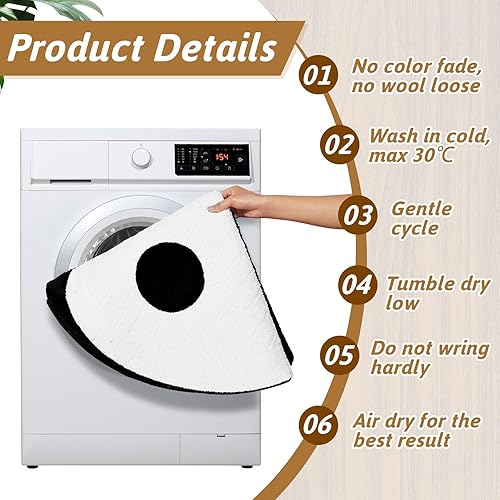 Miniatura 5 de Fabbay Ying Yang - Alfombra redonda lavable clásica con signo de paz para el hogar, sala de estar, dormitorio, blanco y negro, 35 pulgadas