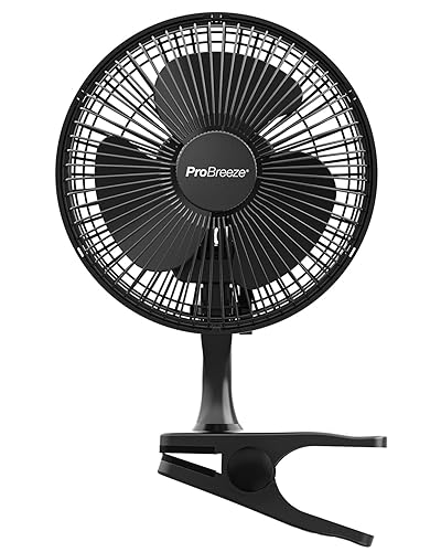 Pro Breeze Mini Ventilatore con Clip I Ventilatore Piccolo Elettrico con Funzionamento Ultra-Silenzioso e 2 Impostazioni di Velocità I 15W. Pinza con potente fissaggio, ideale per Casa e Ufficio