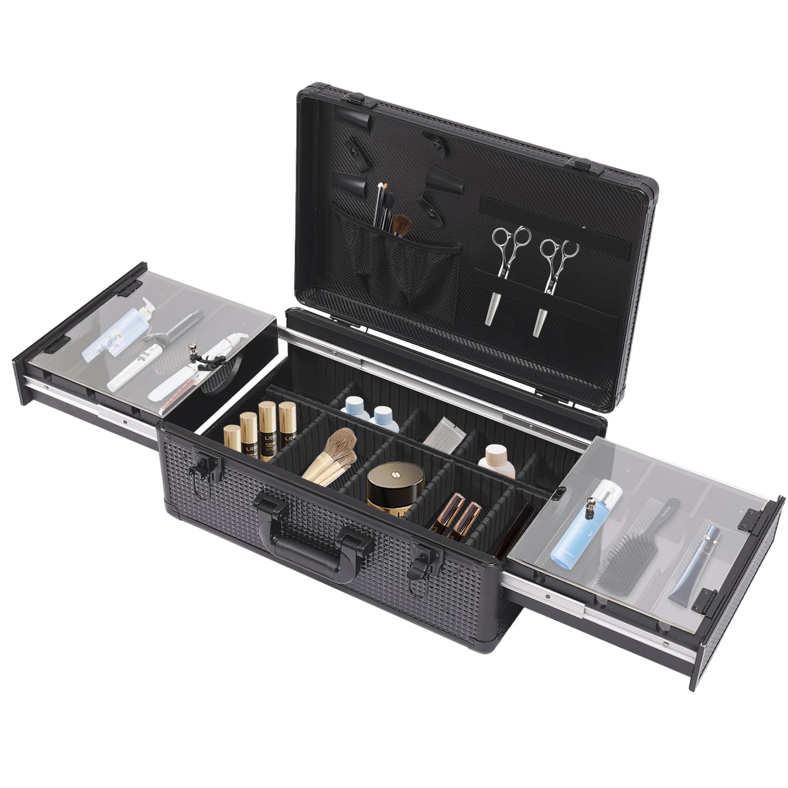 Gosangom Professional Barber Tool Box, Hairdressing Kit, Aluminum Organizer for Scissors, Clippers, Barbering Supplies