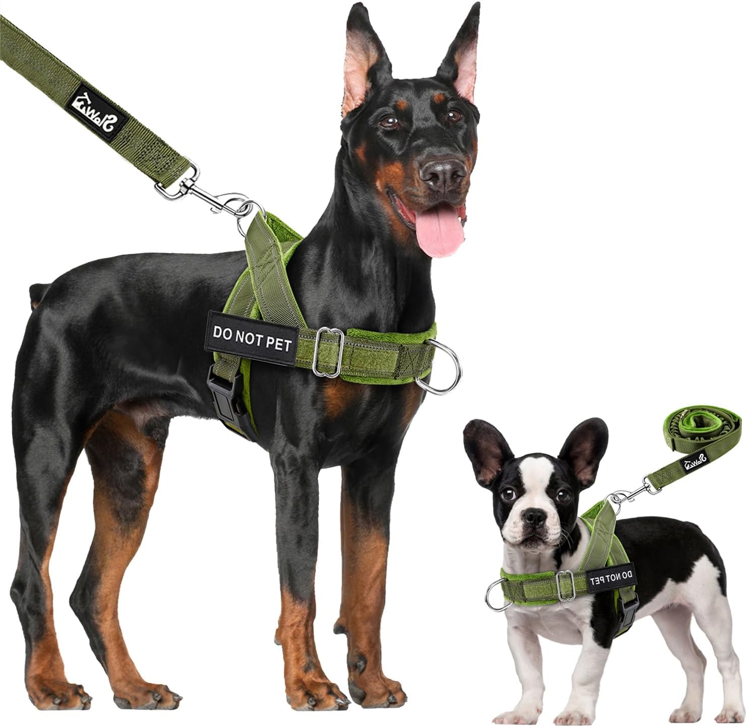 Lukovee No Pull Dog Harness and Leash Set - Adjustable Soft Padded Vest with Front Clip for Easy Control, Reflective Durable Harness for Safe Daily Training Walking for Medium Large Dogs (M, Green)