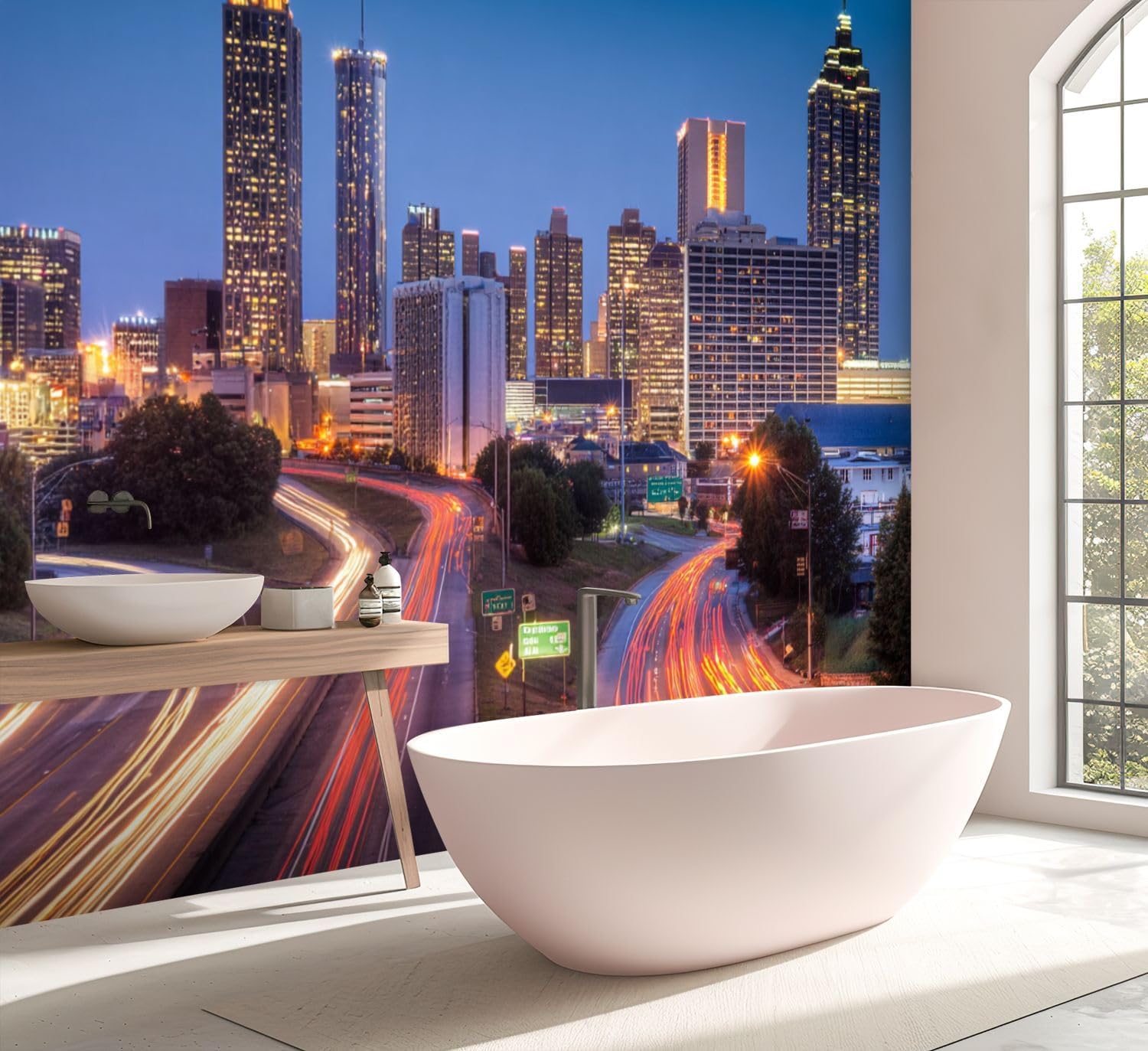 Wall Mural Atlanta Georgia Skyline Peel and Stick Wallpaper Removable Self Adhesive Large Mural Wall Decor for Living Room Bedroom Kids Room 100''x144''