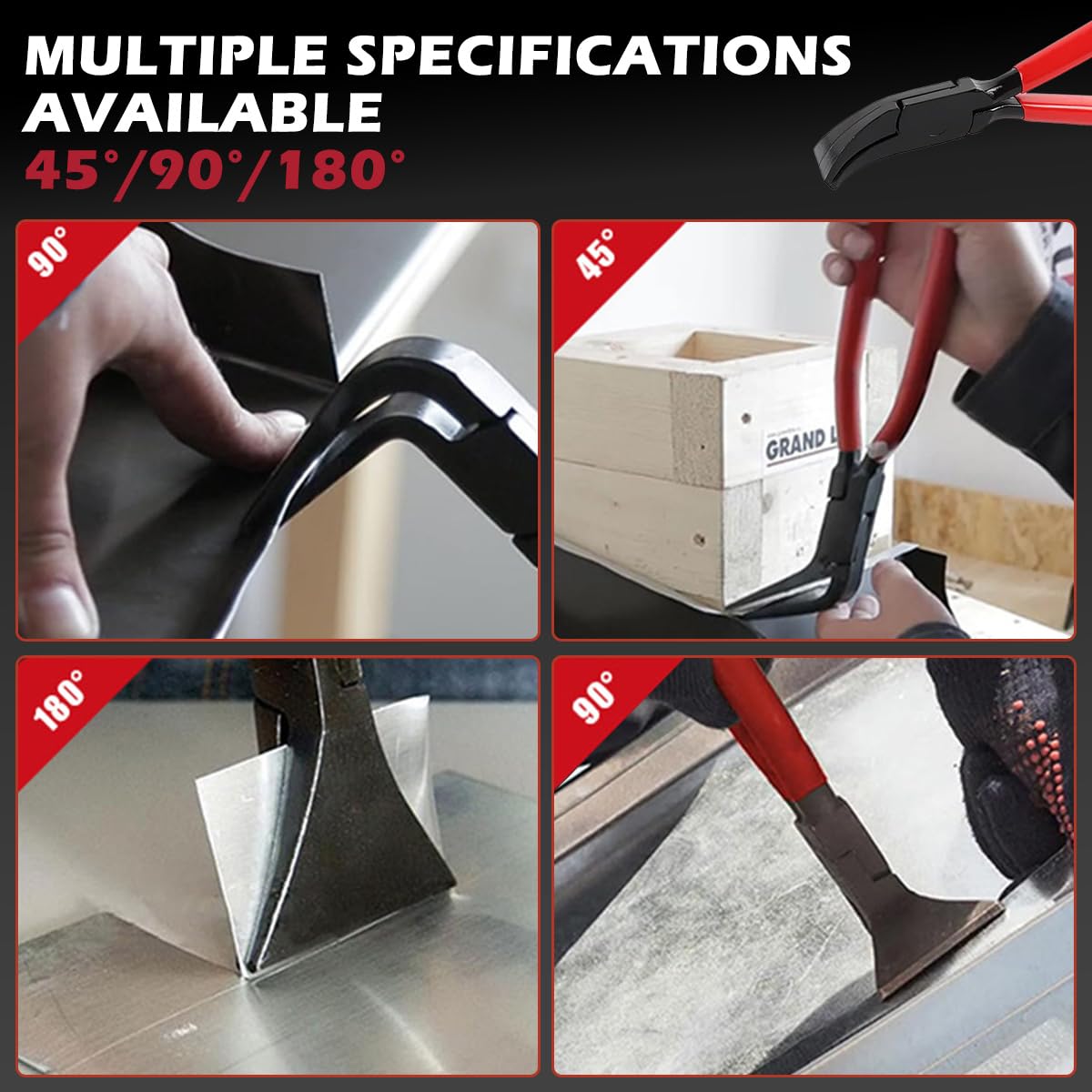 Juego de 3 Alicates para Doblar Chapa y Hojas Metálicas (0° 45° 90°) | Plegadora Manual Recta de 22mm, Pinzas Dobladora Multifuncional de Metal para Techado, 18cm