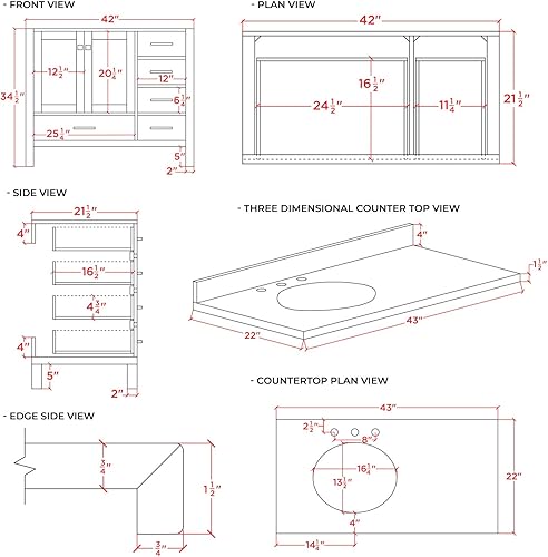 Miniatura 9 de ARIEL Tocador de baño azul medianoche de 43 pulgadas con encimera y protector contra salpicaduras de cuarzo blanco puro de 1.5 pulgadas, fregadero