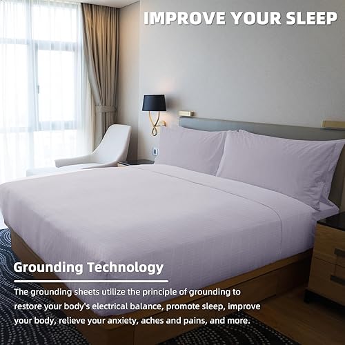 Miniatura 8 de Grounding Sheets - Sábana de cama tamaño King con fibra plateada pura, sábanas de bolsillo profundo conectadas a la tierra para un mejor sueño y