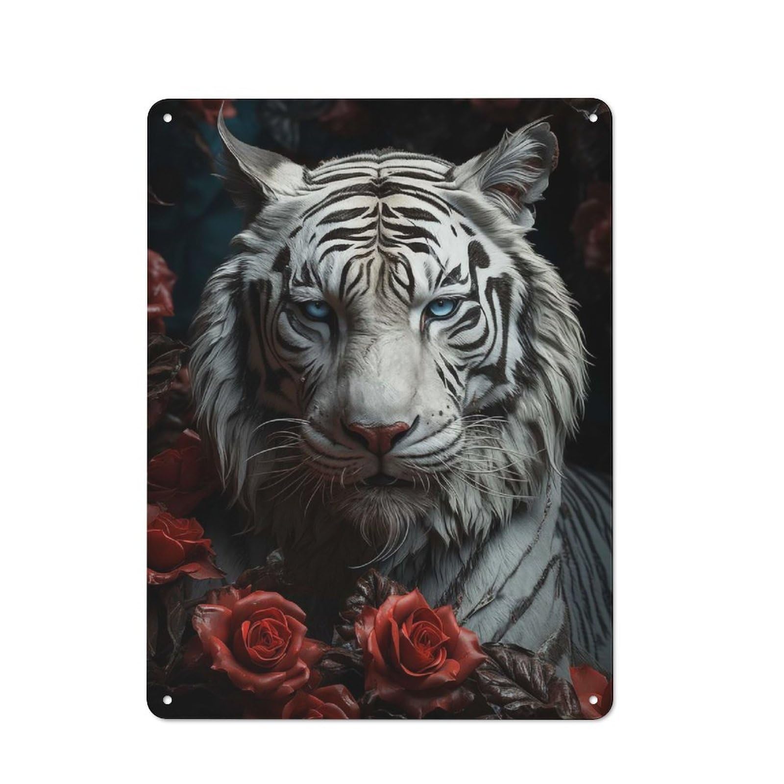 Junmoney White Tiger Rustic Tin Sign 40X30cm Featuring For Bar Or Restaurant, A Housewarming Gift For Bar Decor Enthusiasts