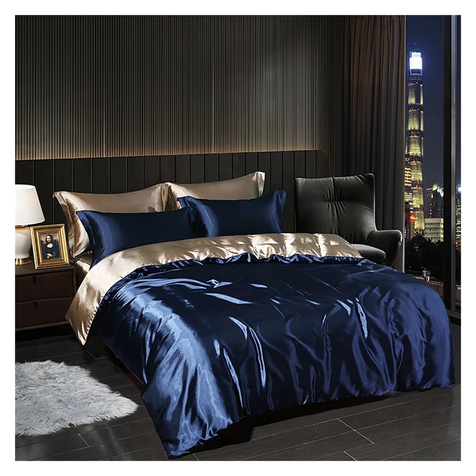Sbcgfy B Silk Duvet Cover Set Silky Quilt Cover Ed Sheet Pillowcase Luxury Edding Set Queen King Size High-End Fitted Sheet,Cotton Duvet,-Fitted Ed Sheet_king 4Pcs