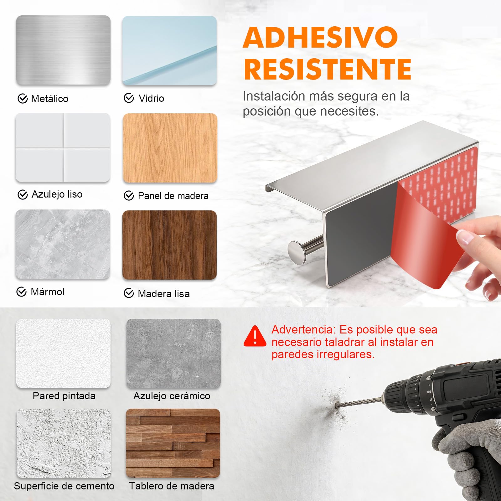 Ibergrif Portarrollos de Papel Higiénico Doble con Estante, Soporte Papel Higiénico de Acero Inoxidable para Pared, Instalación Adhesiva o con Taladro, Portarrollos para Baño o Cocina, Plata