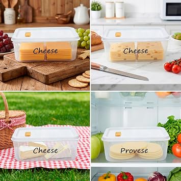 Airtight Cheese Storage Container for Fridge BPA-Free Plastic Box Organizer Stackable & Mold-Resistant Fridge Organisers for Cheese Chunks & Slices