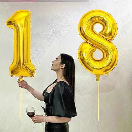 Miniatura 5 de Globo dorado con el número 18 de 40 pulgadas, globos grandes de Mylar para niños de 18 años de edad, decoración de fiesta de cumpleaños, boda,