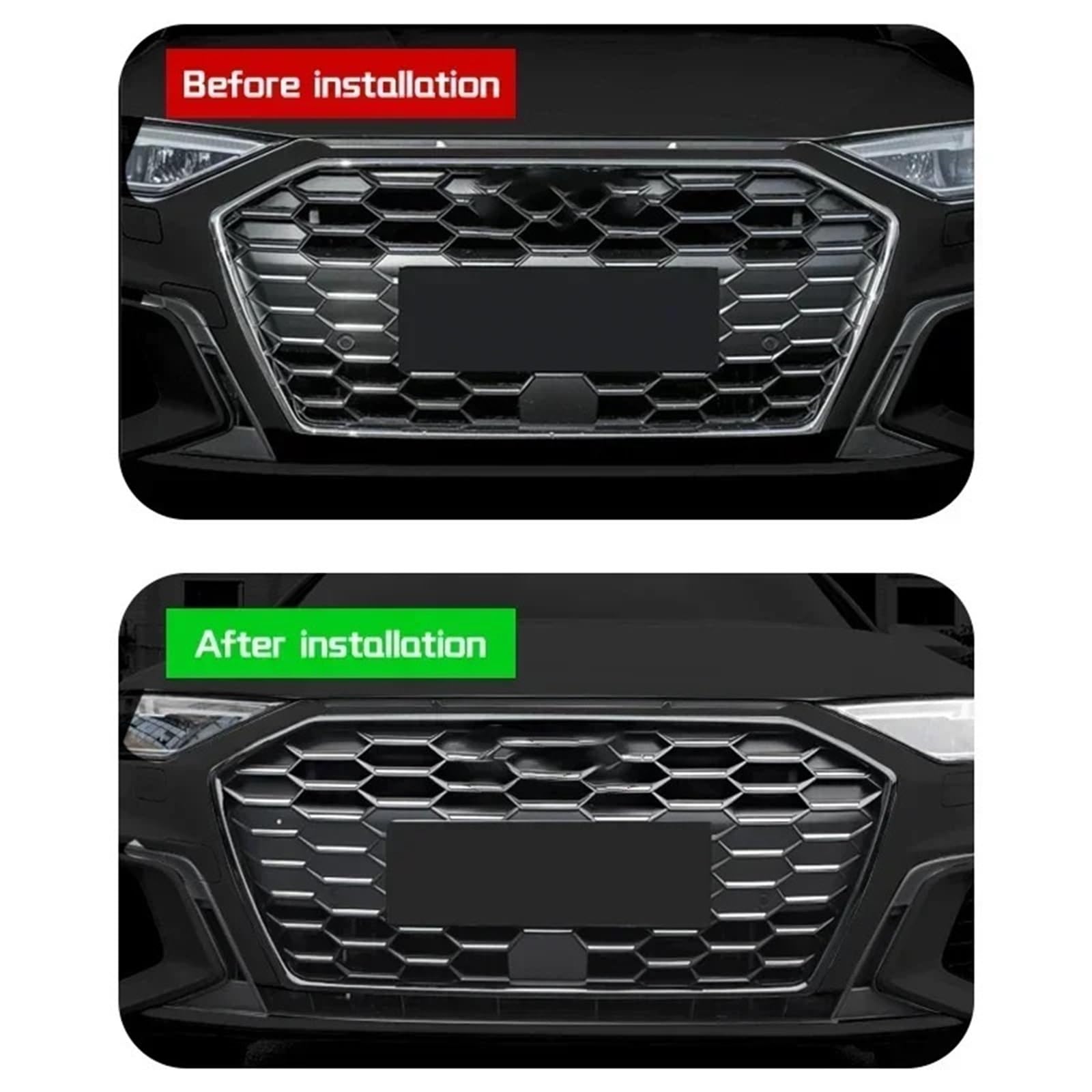 Rama osłony chłodnicy samochodu pasuje do Audi A3 8Y S3 Akcesoria do tuningu zewnętrznego Rama dekoracyjna Części samochodowe osłona chłodnicy(Black)
