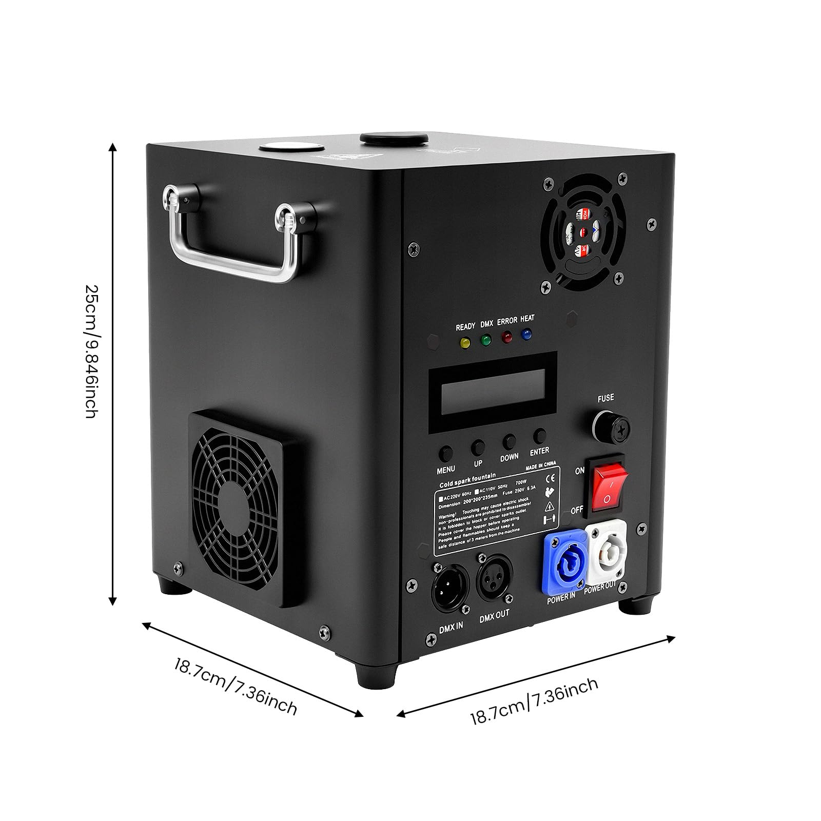 Pyrotechnikmaschinen Pyrotechnik 700W mit Fernbedienung DMX Bühnen Effekt Funken Sprühhöhe 3-5 Meter Einstellbar LCD Display Spark Machine Cold Spark Kalte Funkenmaschine Feuerwerksmaschine für Party