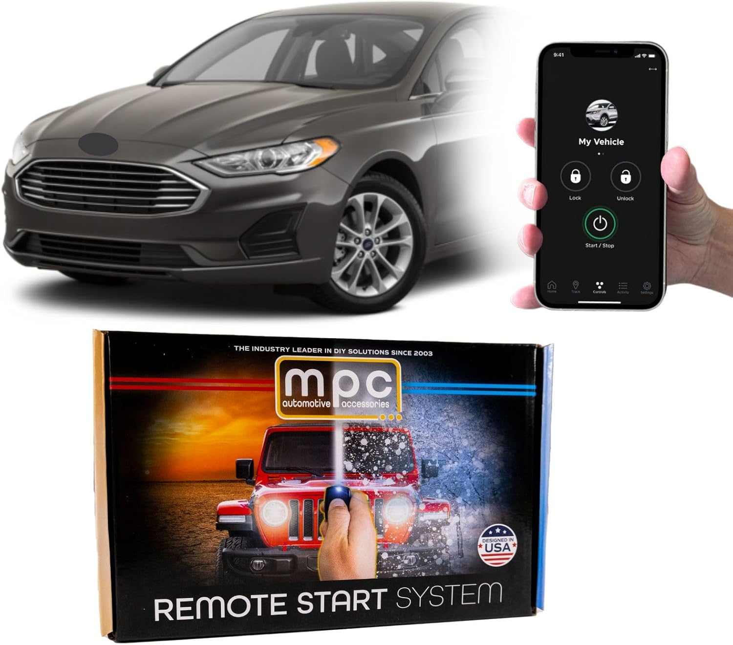 MPC Plug-n-Play Smartphone Activated Remote Start Kit Compatible with Ford Fusion 2014-2020 - Hybrid - Plugin T-Harness - Firmware Preloaded - 1 Year Service Included - USA Tech Support