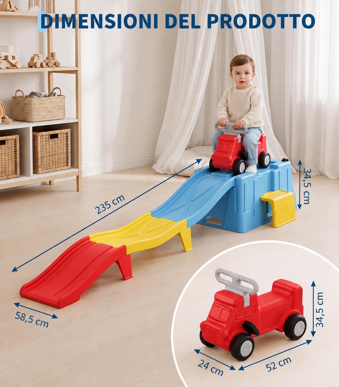 Garvee Scivolo Roller Coaster con Auto Cavalcabile, Scivolo per Bambini