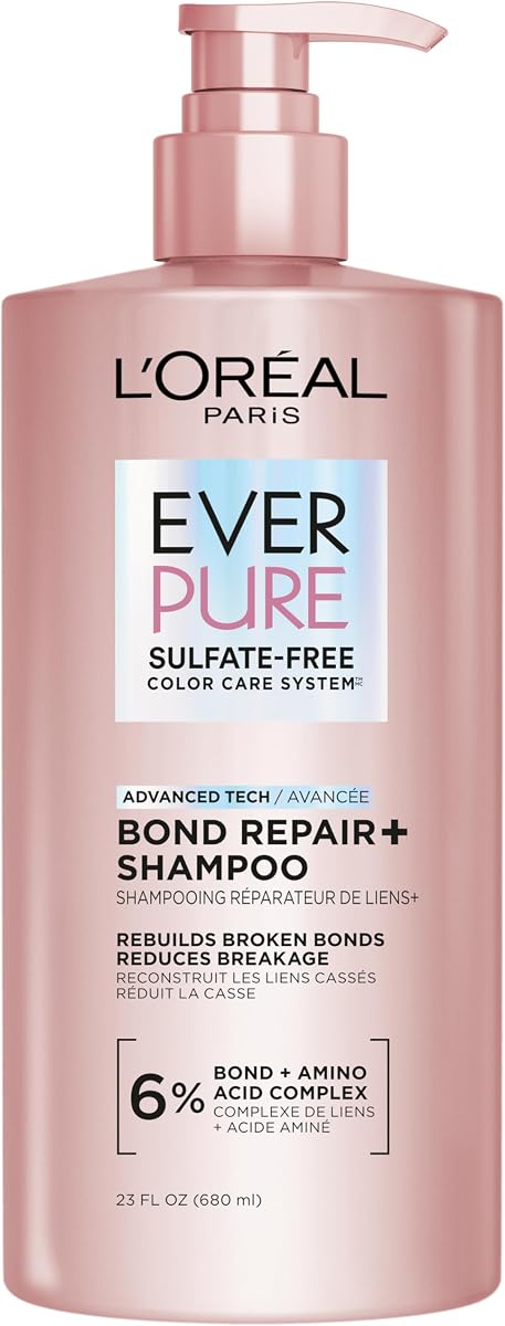 Champú Bond Repair+ sin sulfato, champú para el cabello con complejo de aminoácidos, fortalece y repara el cabello dañado o tratado con color, EverPure, 23 onzas líquidas (el embalaje puede variar)