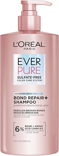 L'Oreal Paris Bond Repair Sulfate Free Shampoo for Damaged Hair, Strengthening Hair Care with Citric Acid, Repairs Weak Hair Bonds, EverPure, 23 Fl Oz
