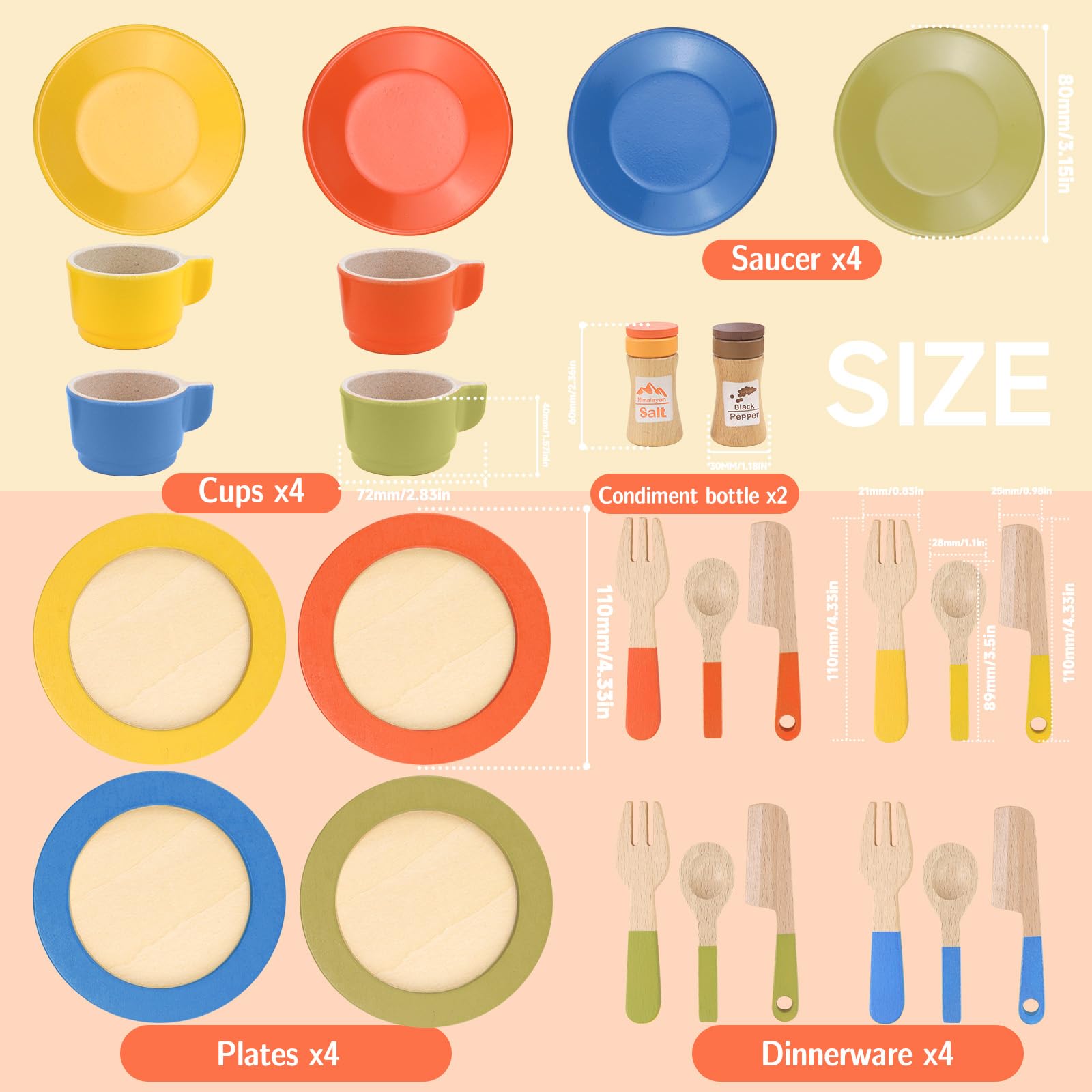 CHRI 26 pezzi accessori da cucina per bambini in legno, accessori per cucina giochi in legno