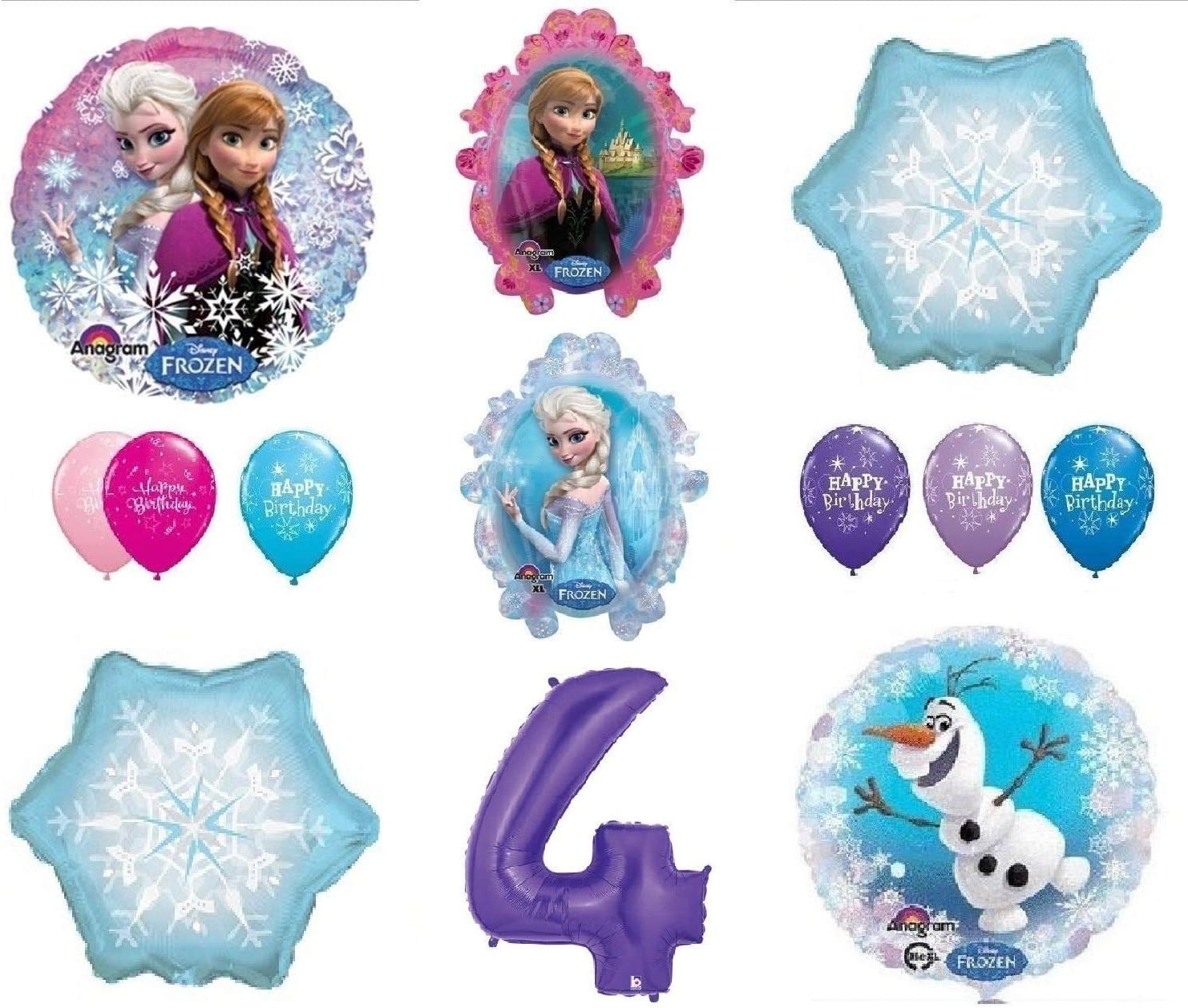 LoonBalloon FROZEN Anna ELSA OLAF Snowman Snowflake 4th #4 (12) Birthday Party Balloons Set by LoonBalloon