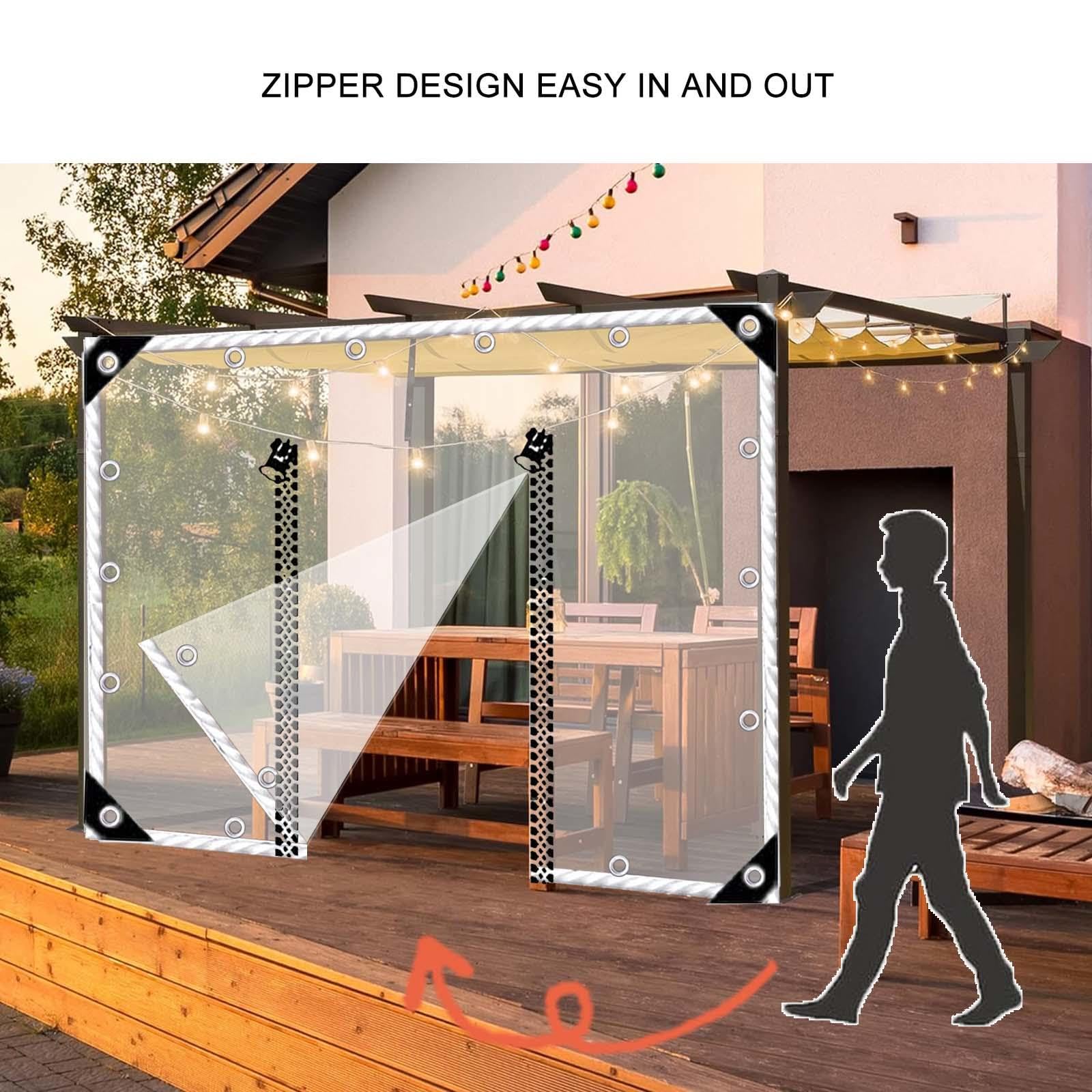 Tende Teloni Trasparenti Per Esterni,Pannelli Laterali in Telone Trasparente Grigio Per Gazebo,Telo Impermeabile in Plastica Pvc,Tenda Antipioggia Con Porta a Cerniera,W×H-1.2×1.8m(3.9*5.9ft