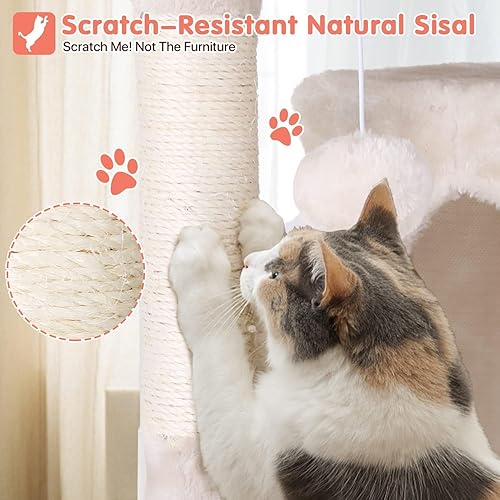 Miniatura 3 de Torre de escalada para gatos de 54 pulgadas con poste rascador perca para casa para gatos condominio de madera para gatos torre de árbol para gatos