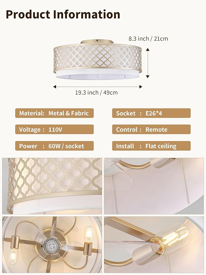 Ventilador de Techo 20 Pulgadas Con Luz y Control Remoto 6 V miniatura 2