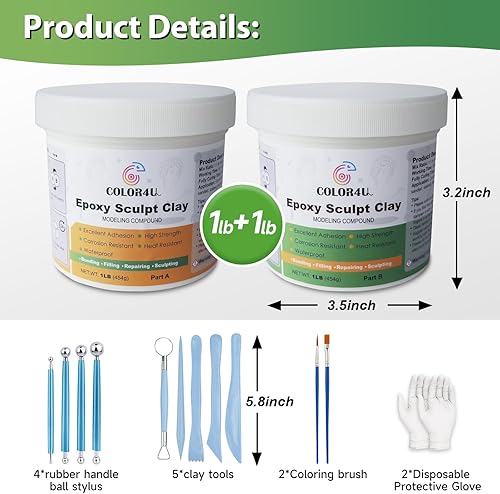 Miniatura 2 de Arcilla de epoxi para esculpir 2 libras, masilla epoxi blanca de 2 piezas, adhesivo fuerte y compuesto de modelado autoendurecible para esculpir,