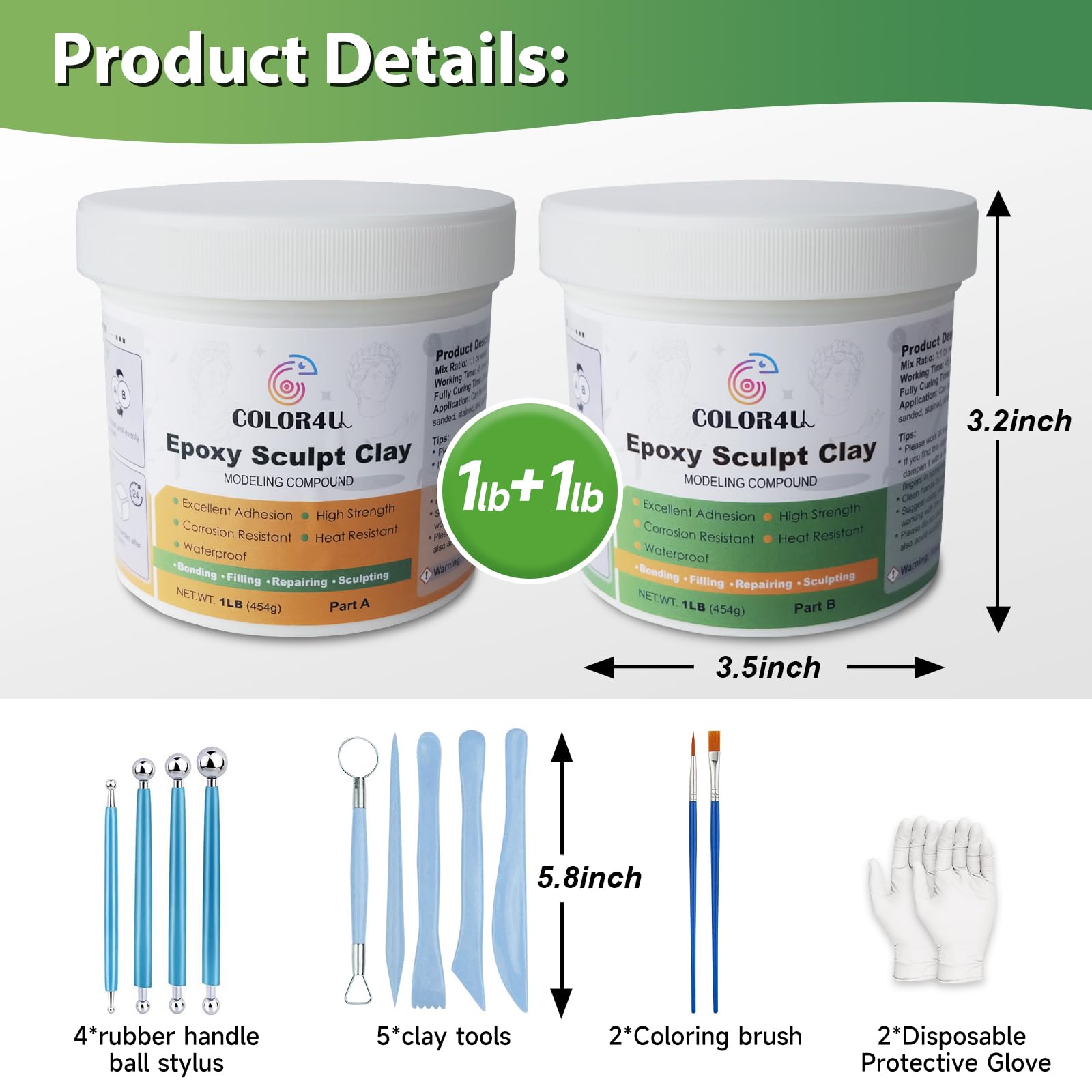 Epoxy Sculpt Clay, 2 Pound White Epoxy Putty,2 Part Strong Adhesive & Self-Hardening Modeling CompoundPaste for Sculpting,Reparing,Filling & Bonding