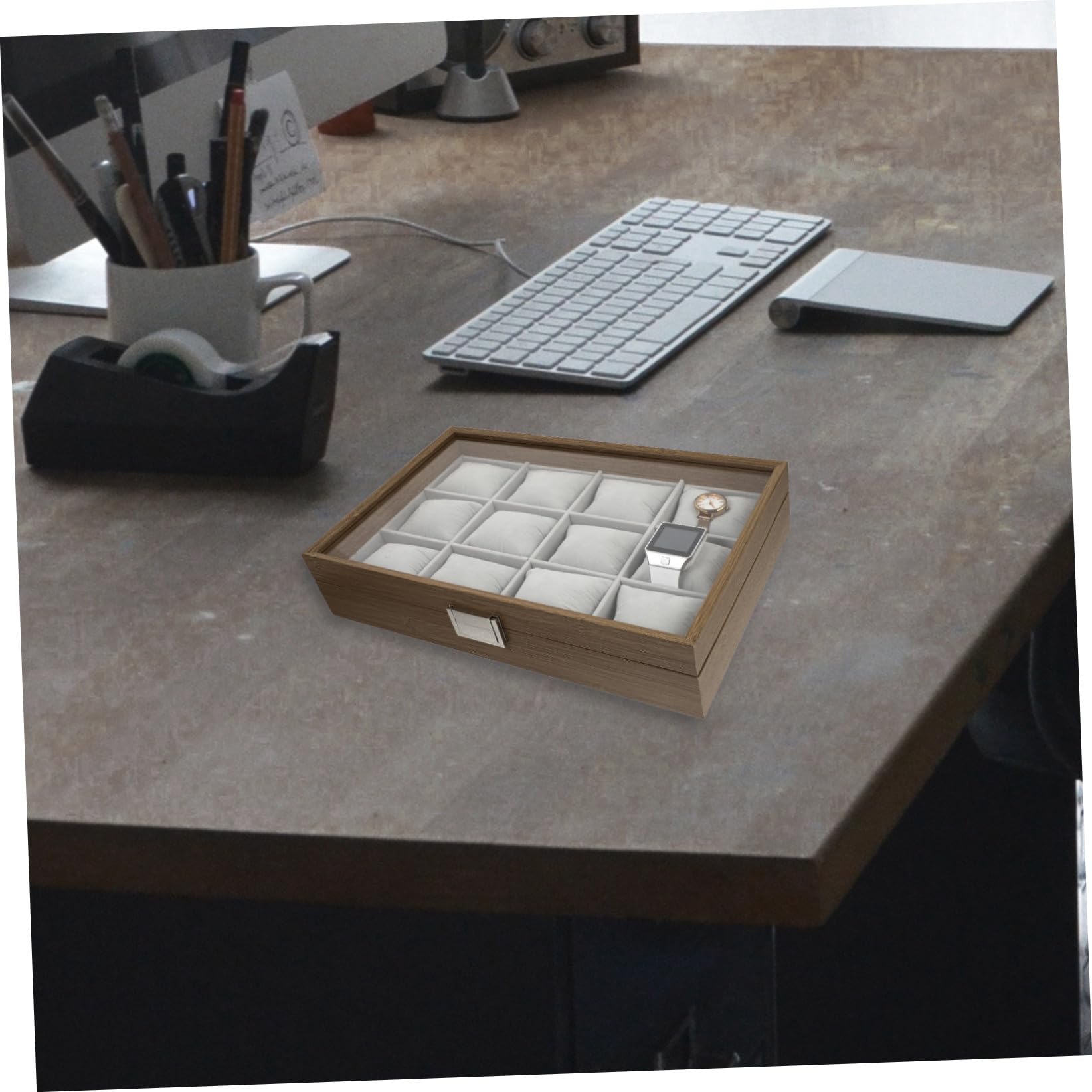 MAGICLULU Scatola Porta Orologi e Organizer per Gioielli in Materiale Sintetico con 12 Scomparti Grandi e 12 Cuscini Morbidi Rimovibili per Decorazione Casa e Esposizione