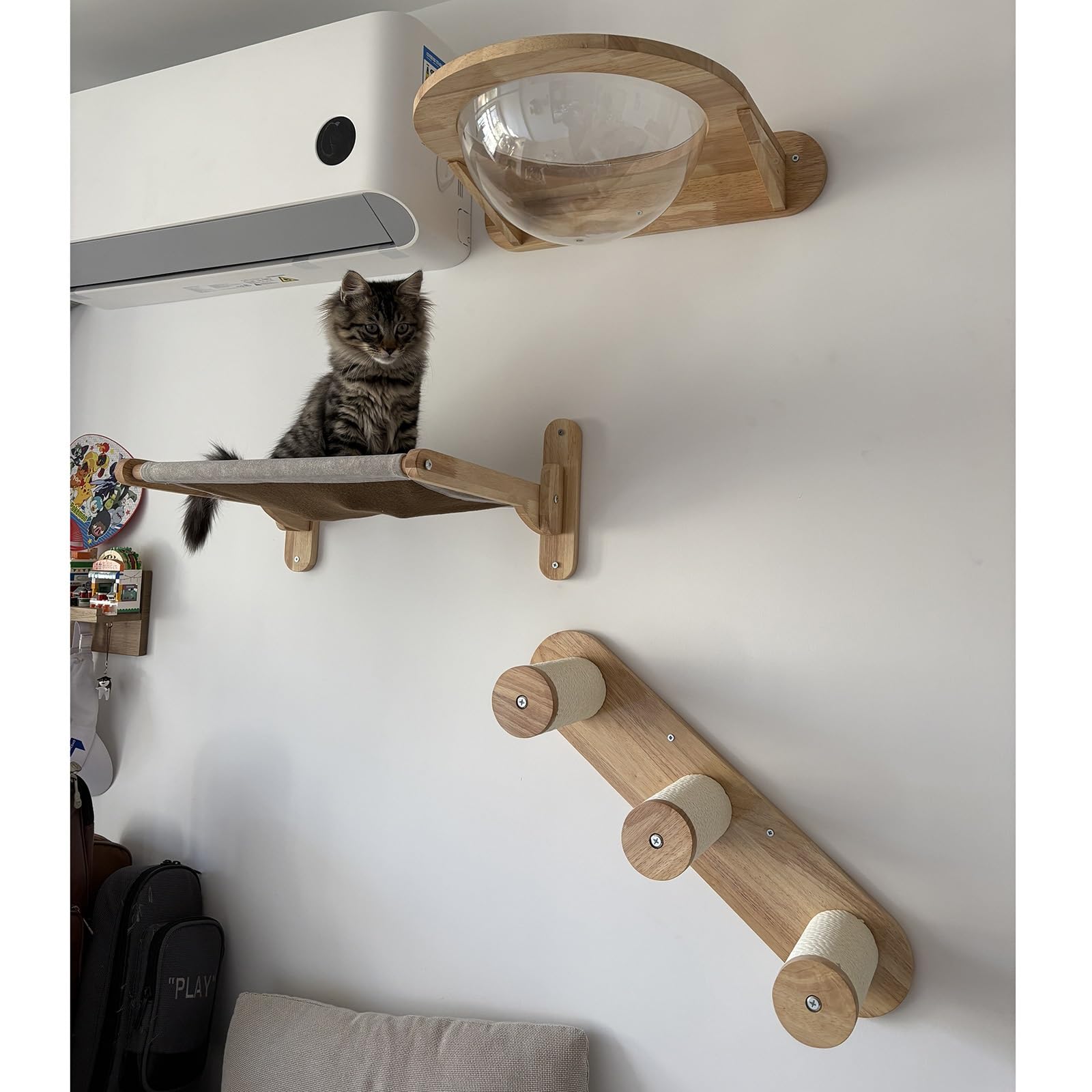 Set da parete per gatti con corda di iuta, ripiani e posatoi per arrampicarsi, giocare e rilassarsi