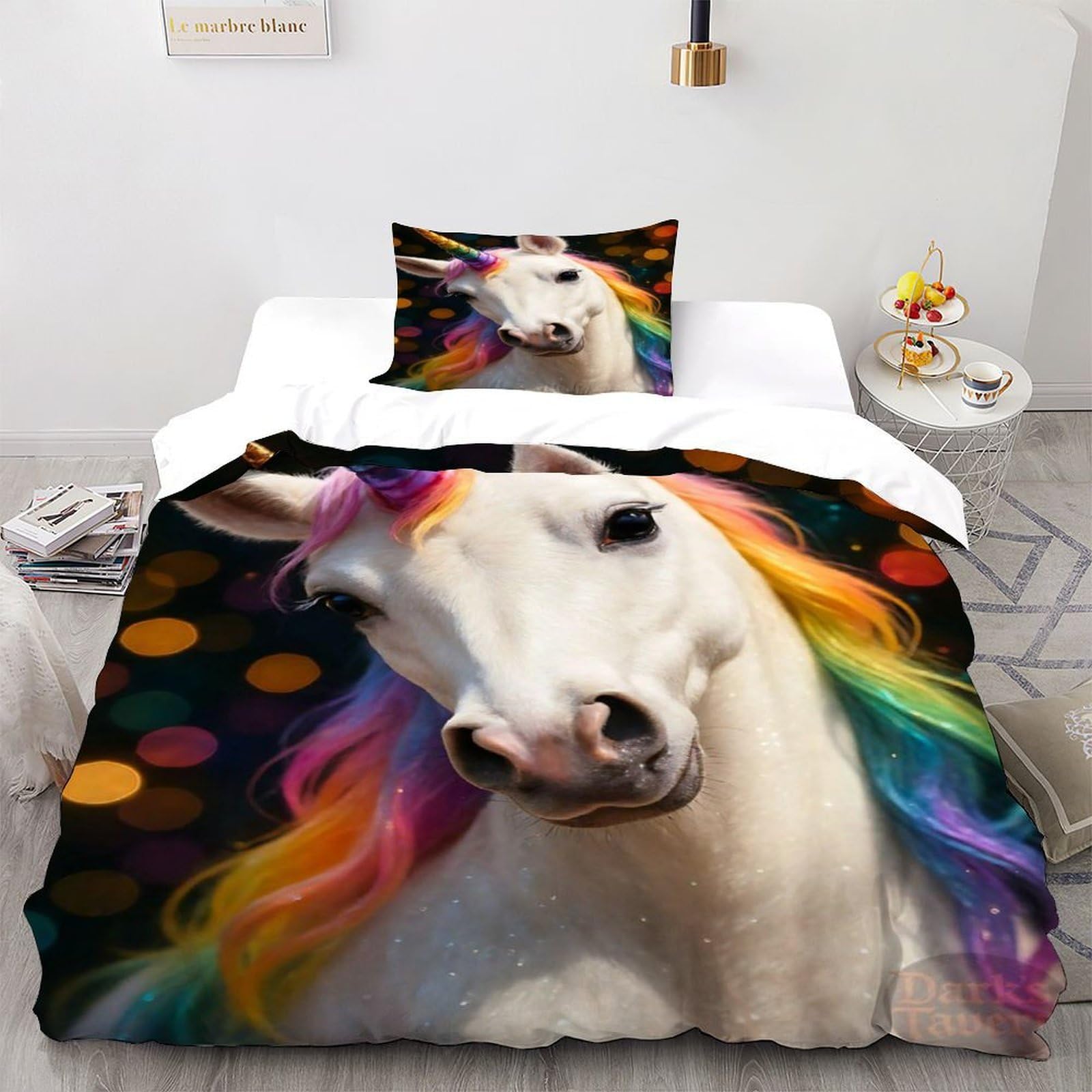 Housse de couette arc-en-ciel animal parure de lit microfibre 135x200
