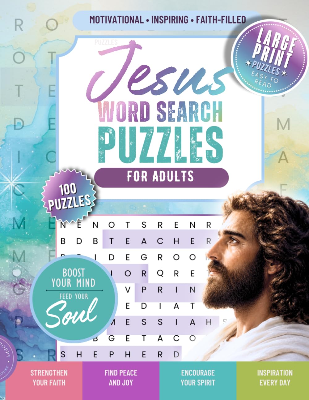 Jesus Wordsearch Puzzle: 100 Wordsearch puzzle for Adults and seniors| Largeprint | Easy to Read