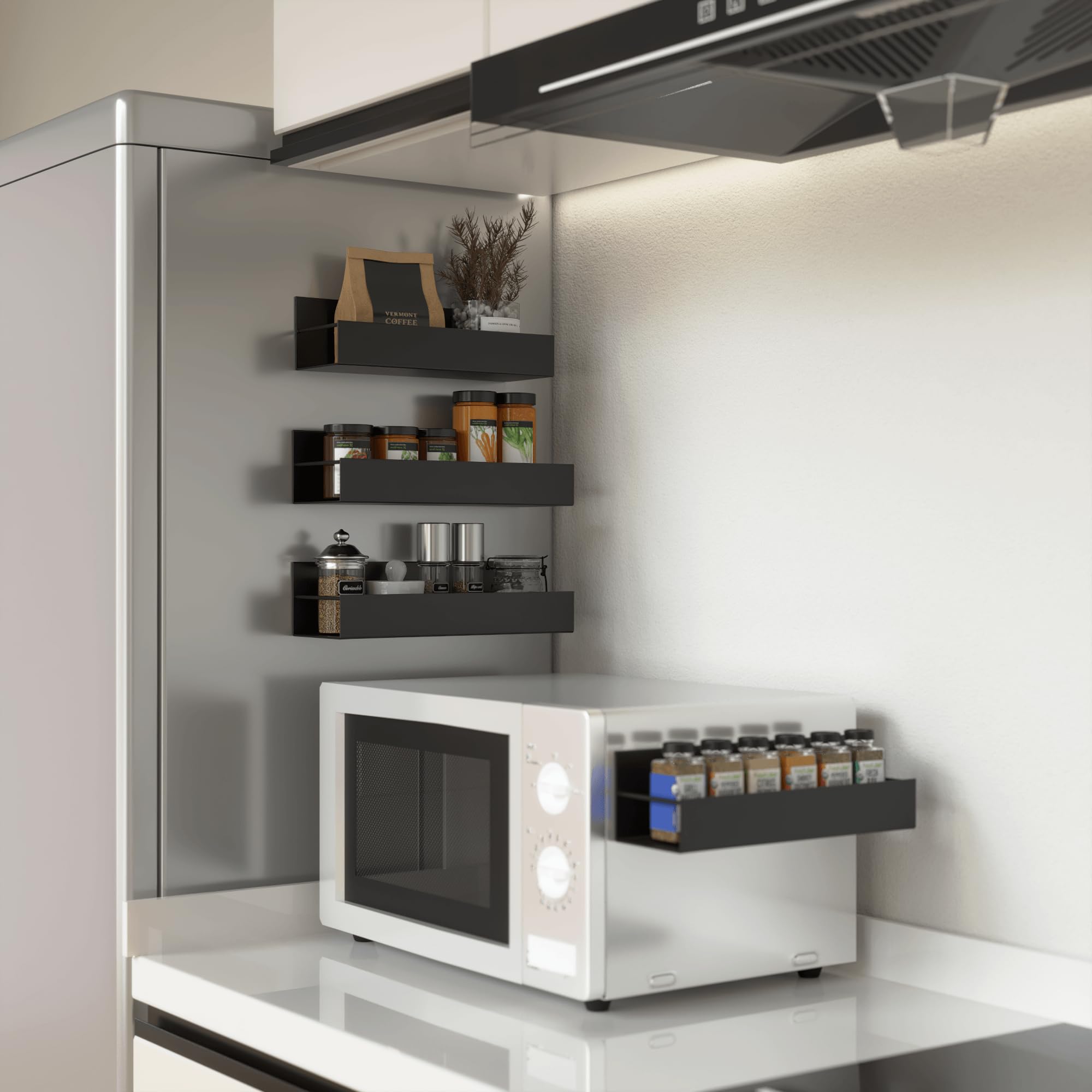 Set di 4 portaspezie, elegante organizer da cucina per erbe aromatiche, condimenti e spezie, design salvaspazio, perfetto per chef domestici e appassionati di cucina