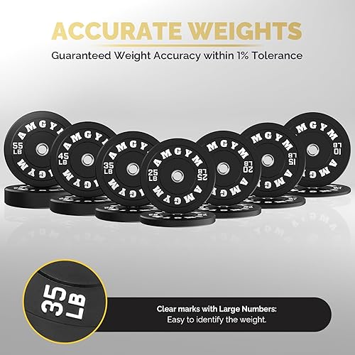 Miniatura 8 de 2 Inch Bumper Plates，10-500lbs，Barbell Rubber Olympic Weight Plates Set for Home Gym, Strength Training & Weight Lifting, Multiple Options