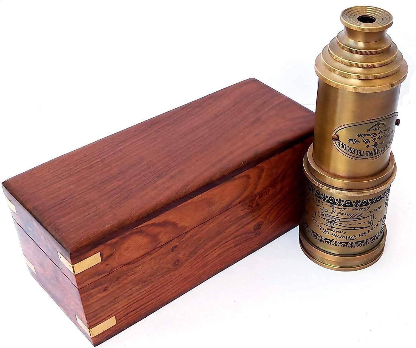 Vintage Brass Telescope, 20 Inch, Victorian Style 1915 with Wooden Storage Box