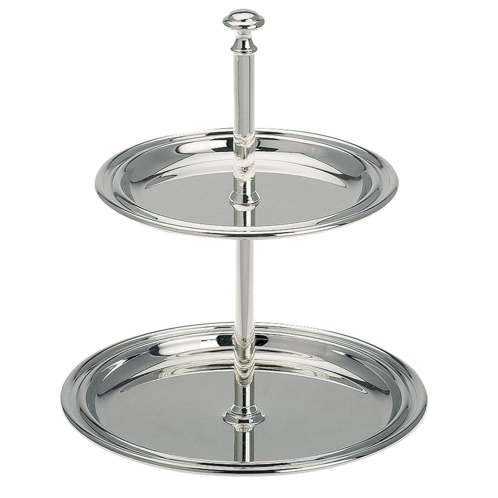 Alzata argentata con 2 ripiani, piccolo supporto da portata 16 cm, con 2 piatti, supporto decorativo a 2 piani, ideale per frutta, cioccolatini, noci, confetti o snack