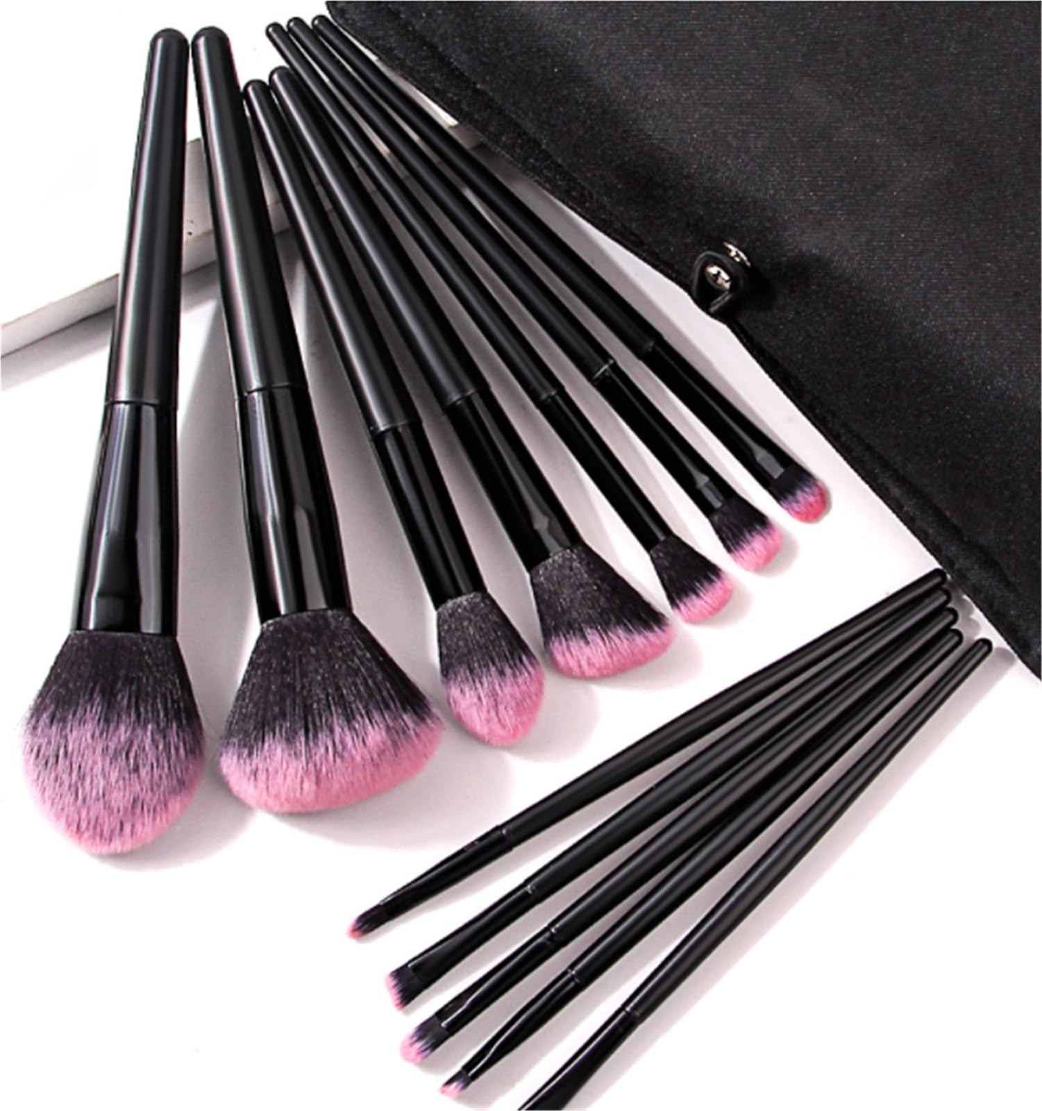 Set di Pennelli per Trucco Set Di Pennelli For Il Trucco, 12 Pezzi Di Pennelli For Ombretto, Fondotinta, Cipria, Correttore Ecc. Pennelli da Trucco per Occhi(Black)