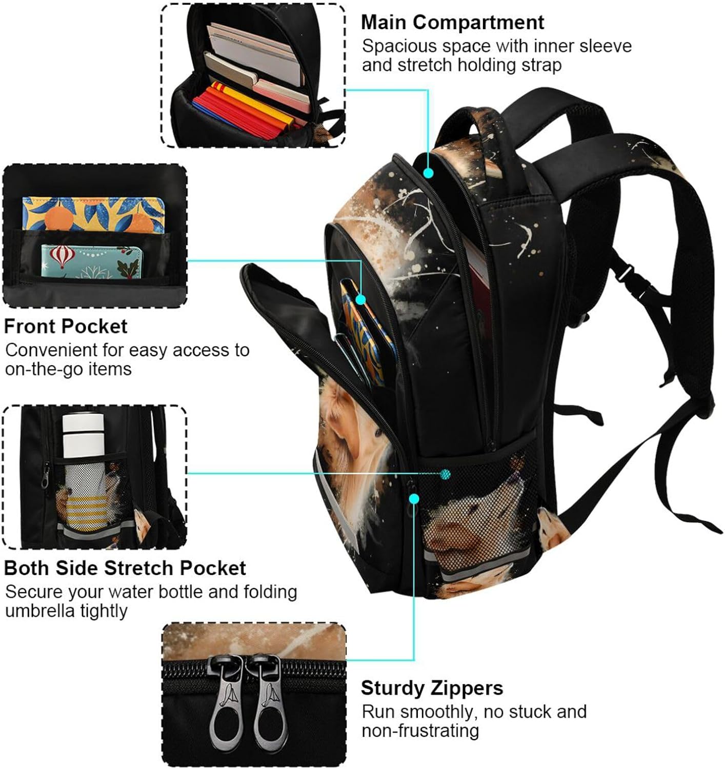 ALAZA Watercolor Golden Retriever Dog with Butterfly Animal Backpacks Travel Laptop Daypack School Book Bag for Men Women Teens Kids