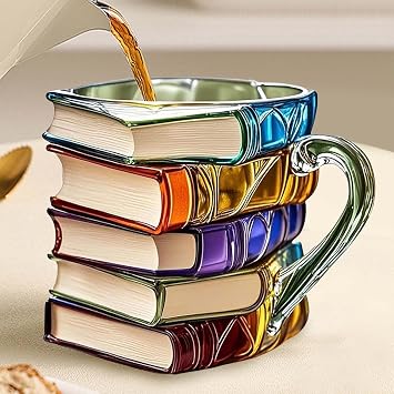 3D Book Mug Creative Stackable Books Shaped Mugs, Funny Decor Vintage Drinkware Home Decor, Desk Accessories Water Cup for Milk Tea Juice Drink D