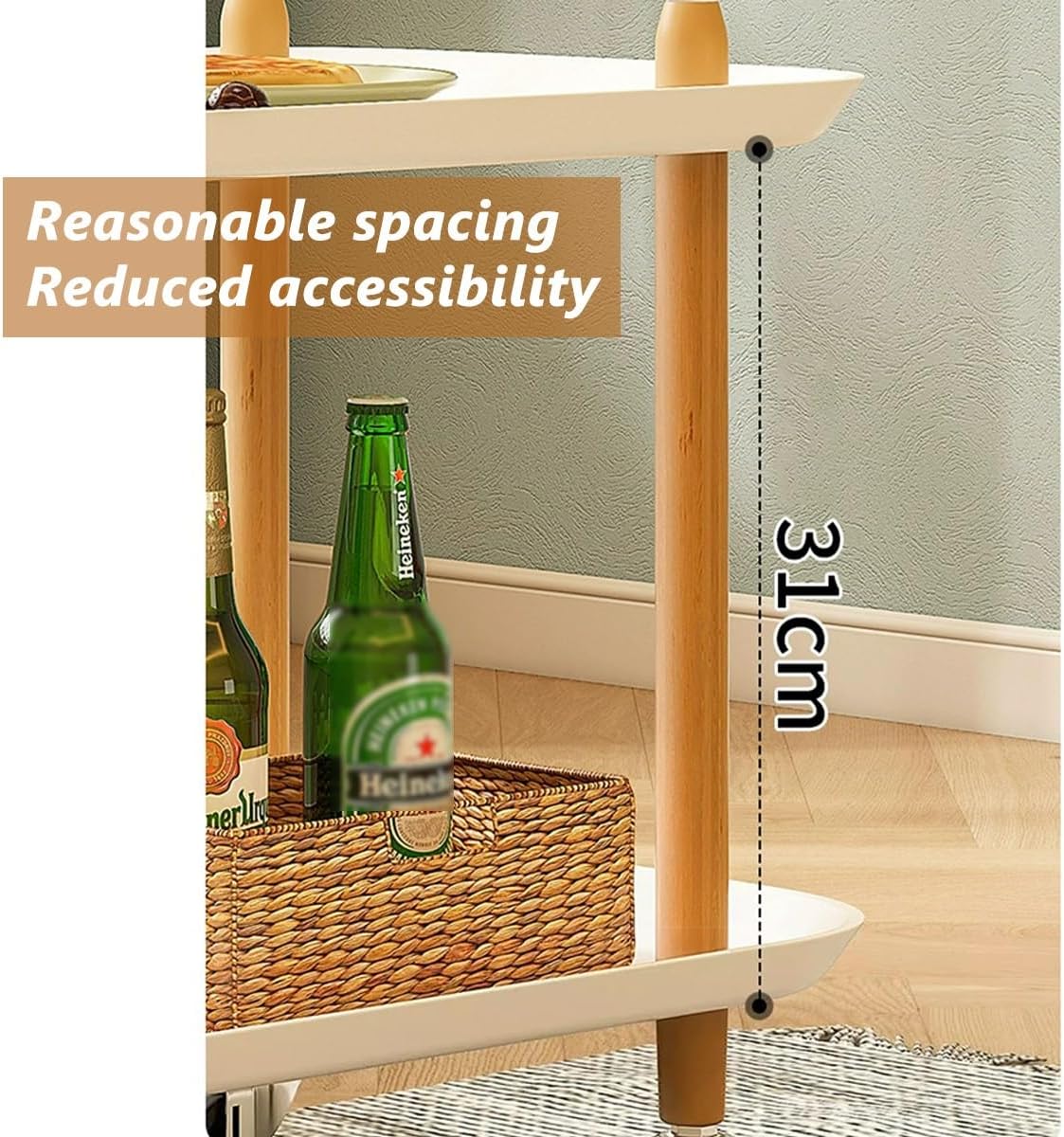 LEIYTFE Side Table Mobile Storage Carts Utility Carts Organizer Shelves for Bedside,2 Tier Rolling Carts with Wheels and Handle,Kitchen Storage Cart Dining Serving Cart (Color : Black, Size : C)